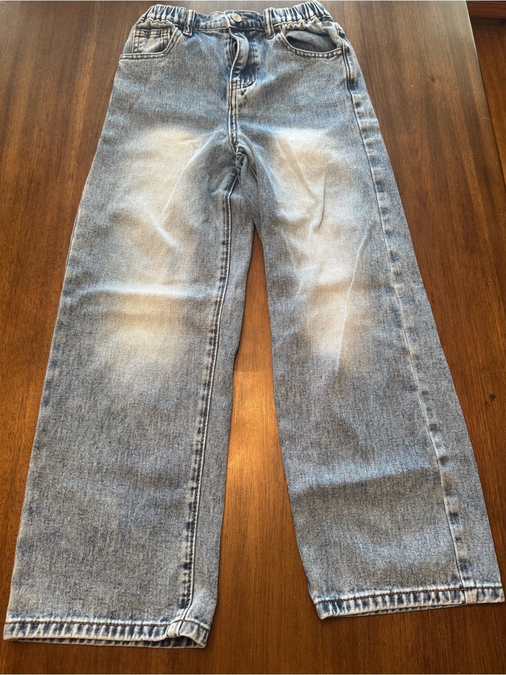 Kids Light Blue Washed Elastic-Waist Jeans